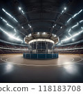 Empty indoor arena with bright overhead lighting 118183708