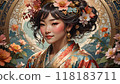 Elegant woman in traditional attire with floral background. 118183711