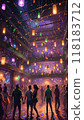 Energetic dance club with vibrant lights and crowd 118183712