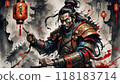 Samurai warrior in traditional armor, intense battle scene. 118183714