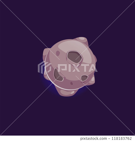 Vector graphics of a fantastic game scene depicting a gray planet with deep craters 118183762