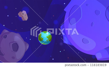 Vector space illustration of planets and asteroids Vector space illustration of planets and asteroids 118183819
