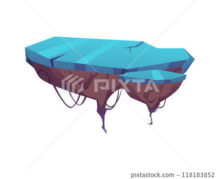 Two level platform with blue surface, game island land ice covered floating, vector fantasy winter big small rock stages Two level platform with blue surface, game island land ice covered floating, vector fantasy winter big small rock stages 118183852