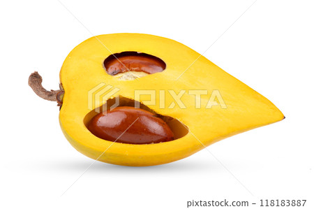 canistel fruit (Egg fruit, Tiesa, Yellow sapote, Canistelsapote, Chesa, Pouteria lucuma) isolated on white background 118183887