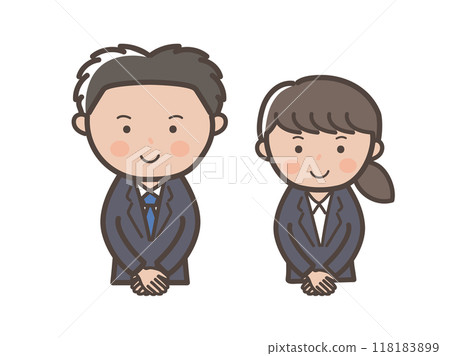 Upper body illustration of a polite and respectful young male and female businessmen in recruitment suits 118183899