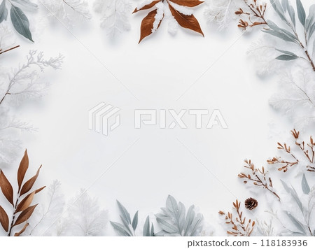 Winter leaves and snow frame image Winter leaves and snow frame image 118183936