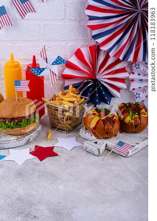Traditional American food for celebrating July 4 Independence Day 118183963