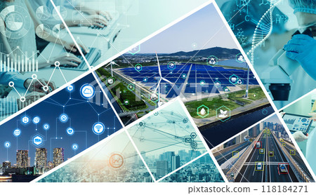 Collage of various industry and technology images Horizontal visual for banners and advertisements Collage of various industry and technology images Horizontal visual for banners and advertisements 118184271