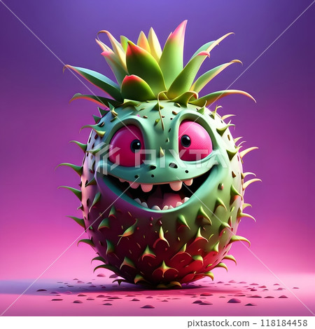 Animated spiky fruit character with expressive face 118184458