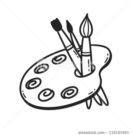 Vector line art illustration of paint palette 118185993