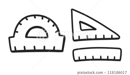 Vector line art illustration set of rulers Vector line art illustration set of rulers 118186017