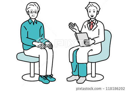 醫生向老人解釋體檢的插圖 118186202