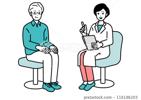 醫生向老人解釋體檢的插圖 118186203