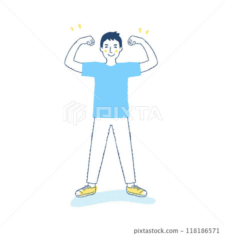 A man doing muscle poses with a smile 118186571