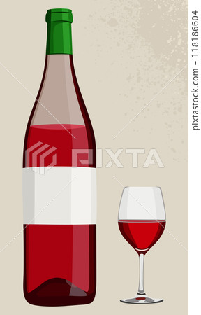 Wine bottle and glass of red wine. Vector illustration isolated on light beige background Wine bottle and glass of red wine. Vector illustration isolated on light beige background 118186604
