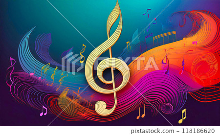 Large musical note a treble clef on abstract background, for advertising music stores and studios. 118186620