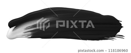 Shiny black liquid from separate brush strokes on white background. 118186960