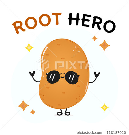 Potato character. Hello summer card. Vector hand drawn cartoon kawaii character illustration icon. Isolated on white background Potato character concept 118187020