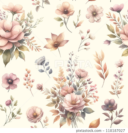 Vector floral seamless pattern with wild flowers, herbs and grasses. 118187027