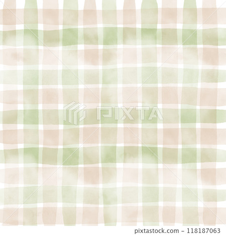 Sage Green Beige Brown Gingham Check Hand Drawn Background Overlay 118187063