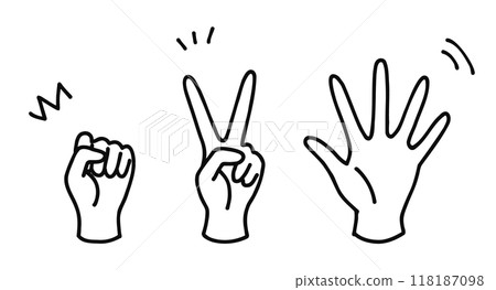 Line drawing illustration of rock-paper-scissors hand 118187098