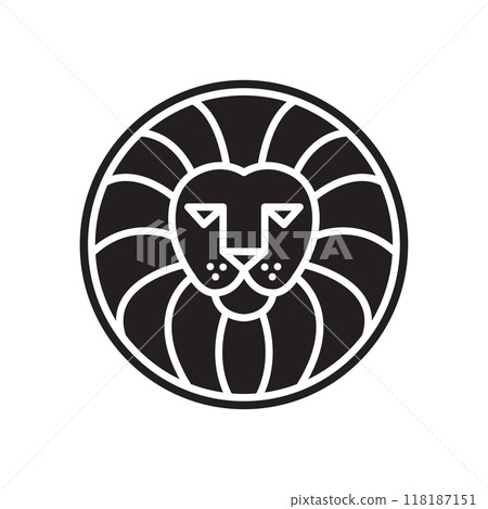 Luxury brand lion head shield circle logo design. Vector silhouette icon element for business project. Concept stability and protect your investments isolated on white background 118187151