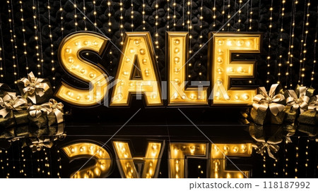Massive gold SALE letters with a shiny, reflective surface on a luxurious black velvet background, adorned with elegant ribbons and bows for premium Black Friday sales. Black friday Massive gold SALE letters with a shiny, reflective surface on a luxurious black velvet background, adorned with elegant ribbons and bows for premium Black Friday sales. Black friday 118187992
