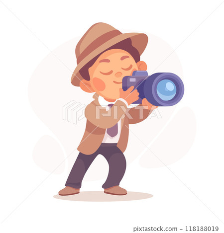 Inspecting Detective Boy Character with Camera Investigating Case Vector Illustration 118188019