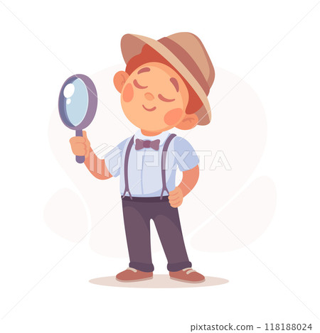 Inspecting Detective Boy Character Investigating Case Vector Illustration Inspecting Detective Boy Character Investigating Case Vector Illustration 118188024