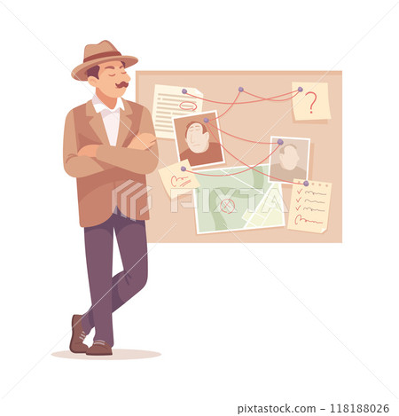 Inspecting Detective Man Character Investigating Case Vector Illustration Inspecting Detective Man Character Investigating Case Vector Illustration 118188026