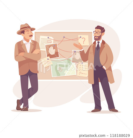 Inspecting Detective Man Character Investigating Case Vector Illustration 118188029