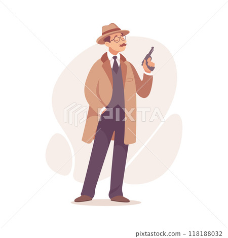 Inspecting Detective Man Character Investigating Case Vector Illustration 118188032