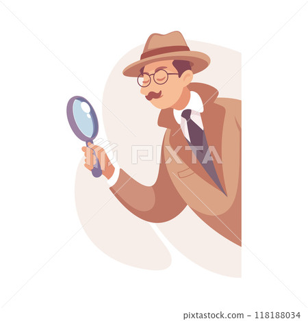 Inspecting Detective Man Character with Magnifier Investigating Case Vector Illustration 118188034