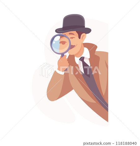 Inspecting Detective Man Character with Magnifier Investigating Case Vector Illustration 118188040