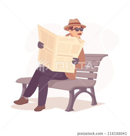 Inspecting Detective Man Character Sit with Newspaper Investigating Case Vector Illustration 118188041