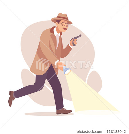 Inspecting Detective Man Character Investigating Case Vector Illustration Inspecting Detective Man Character Investigating Case Vector Illustration 118188042
