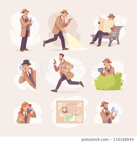 Inspecting Detective Man Character Investigating Case Vector Set 118188044