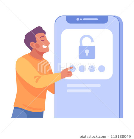 Man at Smartphone Screen with Secure Password Vector Illustration 118188049