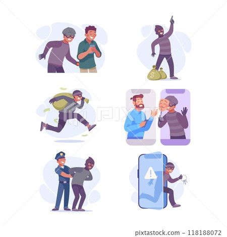Man Criminal Commit Crime and Theft Vector Set 118188072