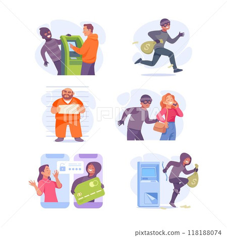 Man Criminal Commit Crime and Theft Vector Set Man Criminal Commit Crime and Theft Vector Set 118188074
