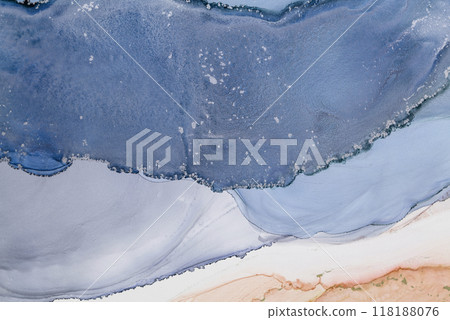 Abstract watercolor artwork blending shades of blue, grey, and soft peach tones creating a tranquil and dynamic composition Abstract watercolor artwork blending shades of blue, grey, and soft peach tones creating a tranquil and dynamic composition 118188076