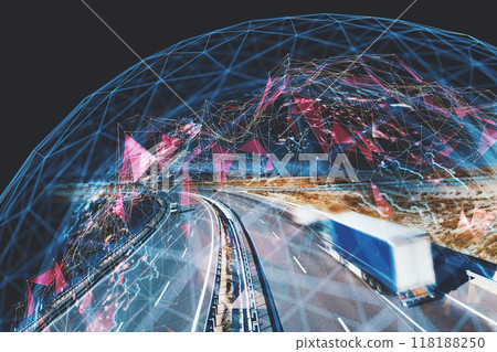 Abstract design background Trucks and transport tracking.Highway and delivering. Abstract design background Trucks and transport tracking.Highway and delivering. 118188250
