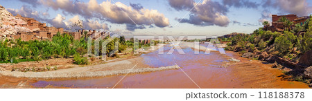 Ouarzazate.Morocco travels and architecture.Village and river. 118188378