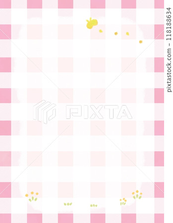 粉紅色格子背景與小花和蝴蝶 118188634