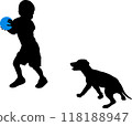 little boy playing with his puppy - vector silhouette 118188947