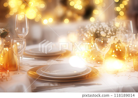 Christmas banquet and dinner defocused image. Christmas banquet and dinner defocused image. 118189014