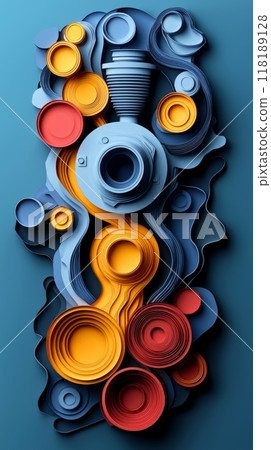 Paper-cut style, engine parts in Oil. Petroleum or automotive industry, crude oil extraction. Production of fuel from natural resources. Oil crisis. 118189128