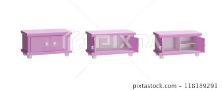 3d Vector illustration of three elegant pink wooden dressers highlighted on a white background 3d Vector illustration of three elegant pink wooden dressers highlighted on a white background 118189291