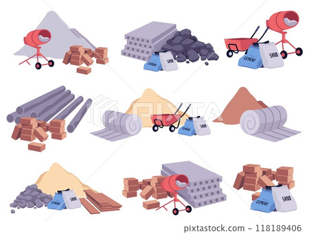 Vector set of building materials. Isolated background. 118189406