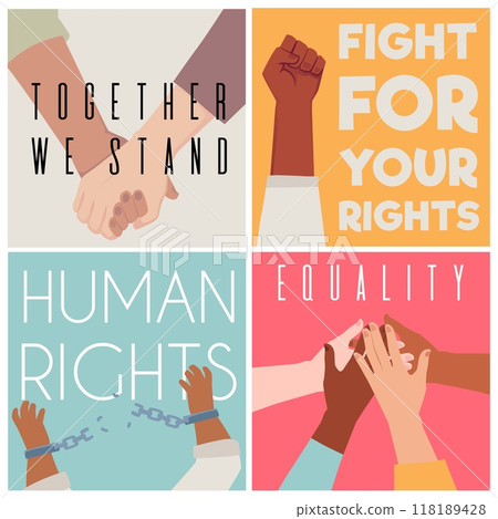 Set of human rights posters: Unity, struggle, equality. Flat style. Set of human rights posters: Unity, struggle, equality. Flat style. 118189428